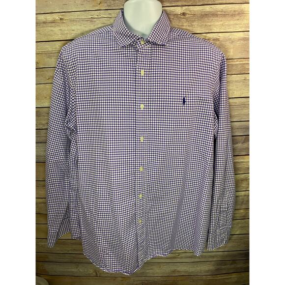Polo Ralph Lauren Long Sleeve Button-Down Shirt Purple Check Size XL Classic Fit - Picture 2 of 11